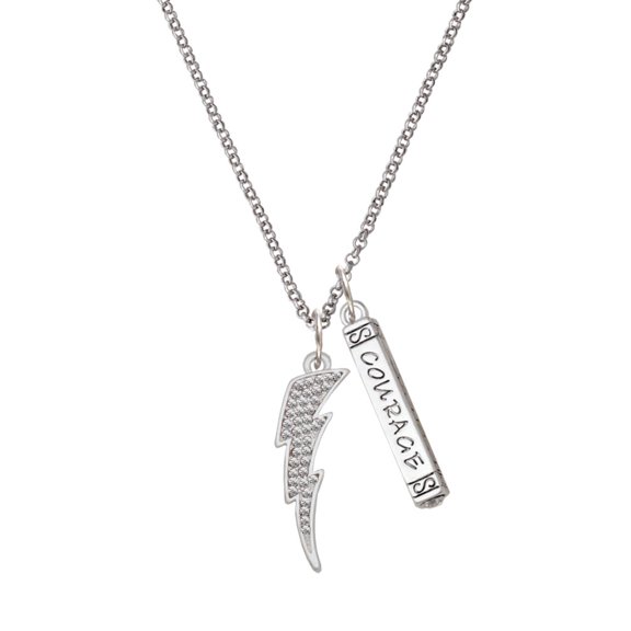 Delight Jewelry Silvertone Large Clear Crystal Lightning Bolt Silvertone Courage Strength Wisdom Honesty Bar Charm Necklace, 23"