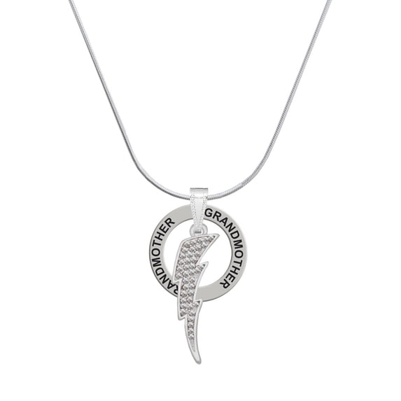 Delight Jewelry Silvertone Large Clear Crystal Lightning Bolt Silvertone Grandmother Ring Charm Necklace, 18"