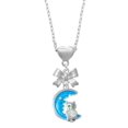 thumbnail image 1 of Delight Jewelry Silvertone Large Clear Crystal Owl on Hot Blue Moon Silver tone Bow Heart Necklace, 1 of 4