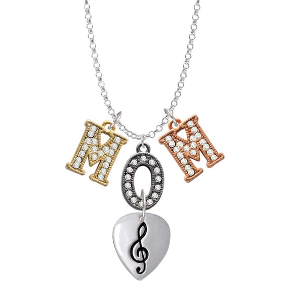 Delight Jewelry Silvertone Large Clef on Guitar Pick Multi-Colored Crystal Mom Charm Necklace