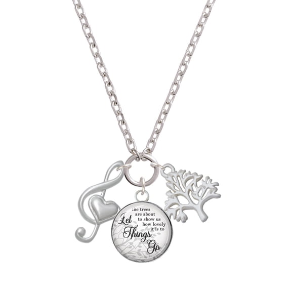 Delight Jewelry Silvertone Large Clef with Heart Let Things Go Fall Zoey Charm Necklace, 28"