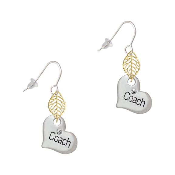 Delight Jewelry Silvertone Large ''Coach'' Heart Goldtone Leaf French Earrings
