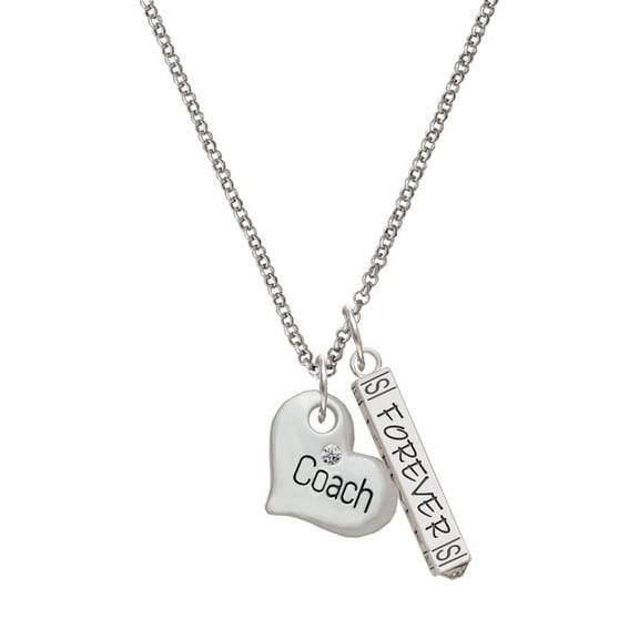 Delight Jewelry Silvertone Large ''Coach'' Heart Silvertone Forever Bar Charm Necklace, 23"