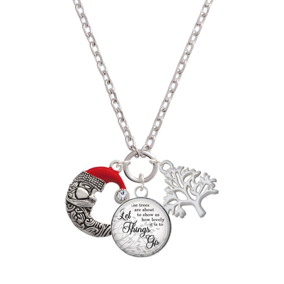 Delight Jewelry Silvertone Large Crescent Moon Santa Face Let Things Go Fall Zoey Charm Necklace, 28"