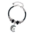 thumbnail image 1 of Delight Jewelry Silvertone Large Crystal Owl Sitting on Black Moon Sister Celtic Knot Leather Bead Bracelet, 7"+2" Extender, 1 of 4
