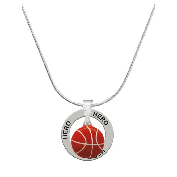 Delight Jewelry Silvertone Large Enamel Basketball Hero Ring Charm Necklace, 18"