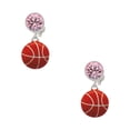 thumbnail image 1 of Delight Jewelry Silvertone Large Enamel Basketball Pink Crystal Clip on Earrings, 1 of 5