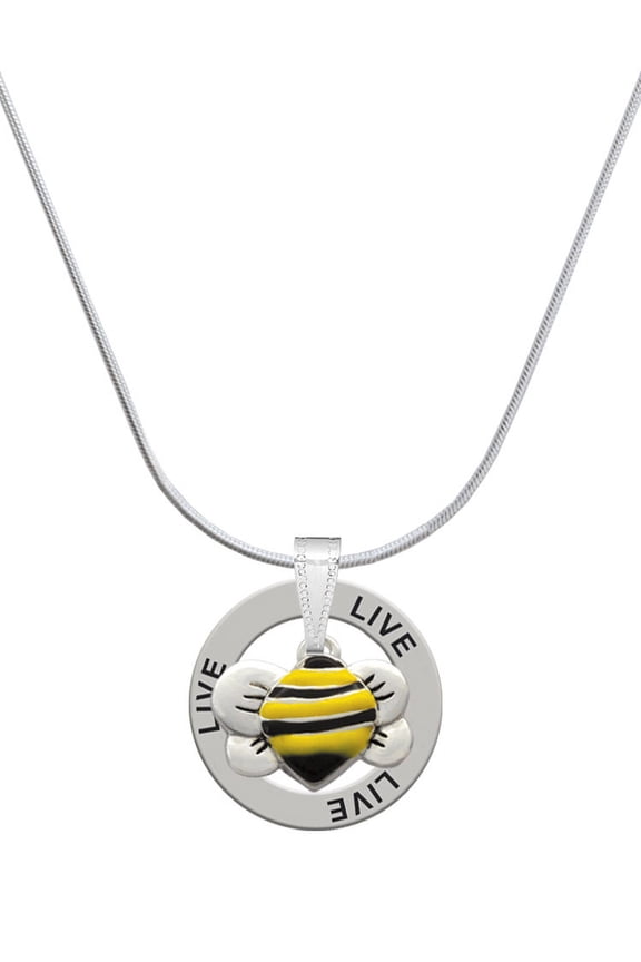 Silvertone Large Enamel Bumble Bee Live Ring Charm Necklace, 18"