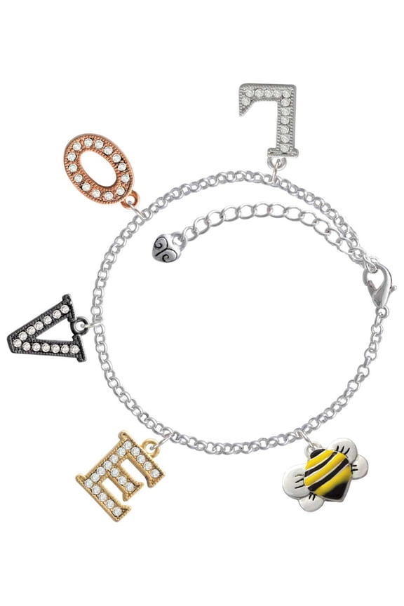 Silvertone Large Enamel Bumble Bee Multi-Colored Crystal Love Charm Bracelet
