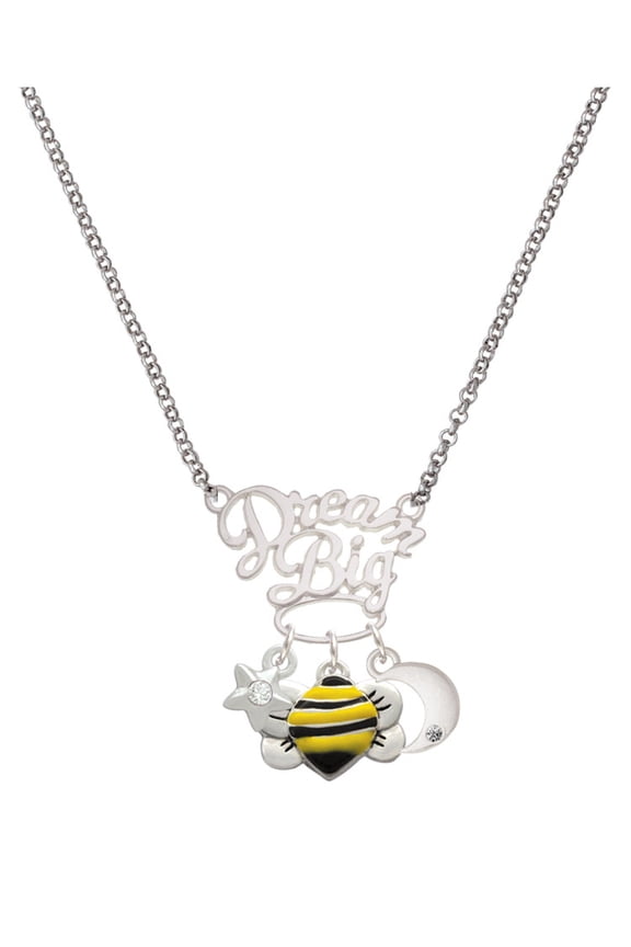 Silvertone Large Enamel Bumble Bee Silvertone Dream Big Pendant Necklace, 25"