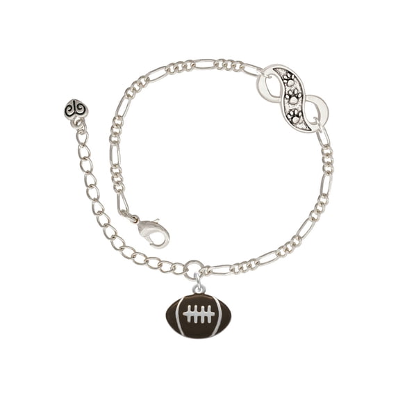 Delight Jewelry Silvertone Large Enamel Football Silver-tone Paw Infinity Link Chain Bracelet, 6"+2" Extender