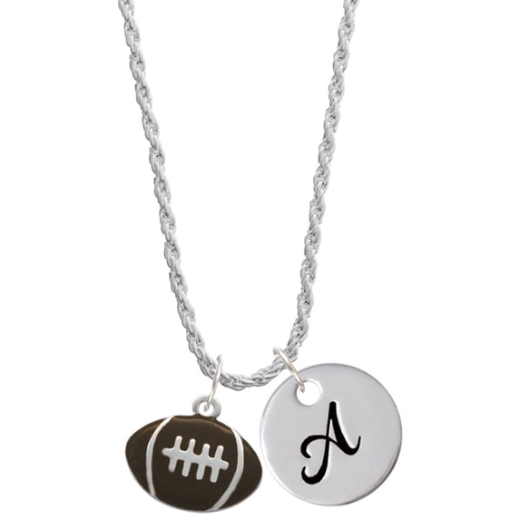 Delight Jewelry Silvertone Large Enamel Football Silvertone Script Initial Disc - A - Charm Necklace, 20"+3"