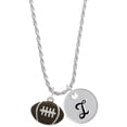 thumbnail image 1 of Delight Jewelry Silvertone Large Enamel Football Silvertone Script Initial Disc - I - Charm Necklace, 20"+3", 1 of 4