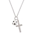 thumbnail image 1 of Delight Jewelry Silvertone Large Enamel Soccer ball I Have Plans for You Engraved Cross Zoey Necklace, 28", 1 of 4
