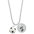 thumbnail image 1 of Delight Jewelry Silvertone Large Enamel Soccer ball Silvertone Script Initial Disc - I - Charm Necklace, 20"+3", 1 of 4