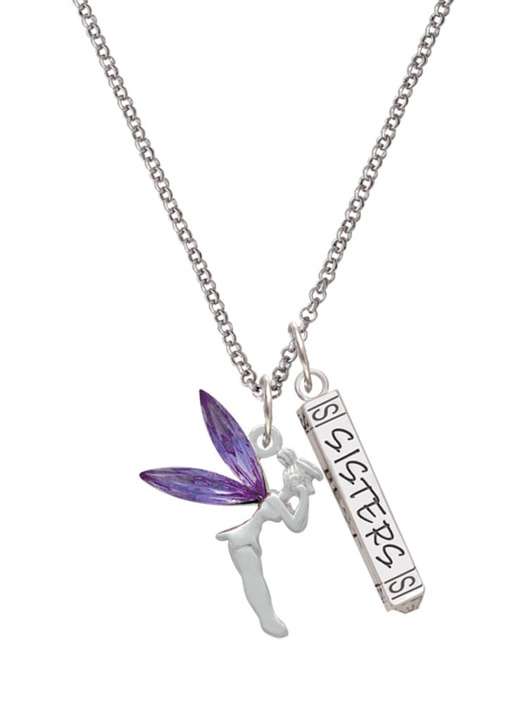 Delight Jewelry Silvertone Large Fairy with Purple Wings Silvertone