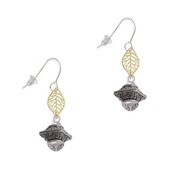 Delight Jewelry Silvertone Large Fancy Square with Rope Border Spinner Goldtone Leaf French Earrings
