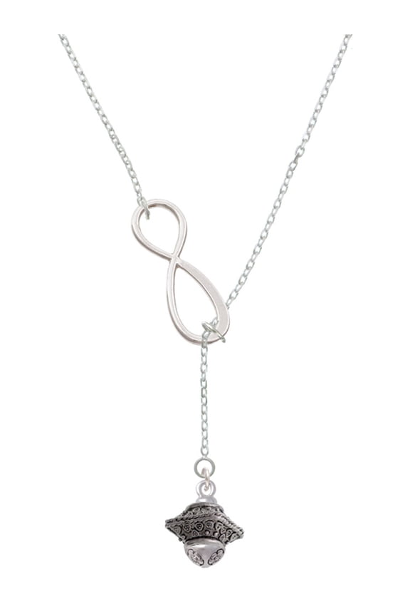 Silvertone Large Fancy Square with Rope Border Spinner Silver tone Elegant Infinity Lariat Necklace