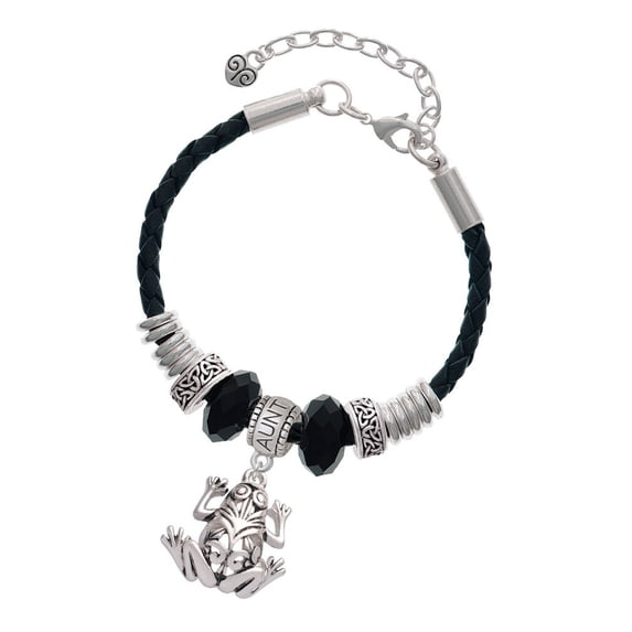 Delight Jewelry Silvertone Large Filigree Frog Aunt Celtic Knot Leather Bead Bracelet, 7"+2" Extender