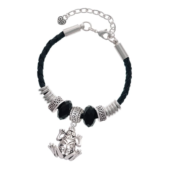 Delight Jewelry Silvertone Large Filigree Frog Granddaughter Celtic Knot Leather Bead Bracelet, 7"+2" Extender