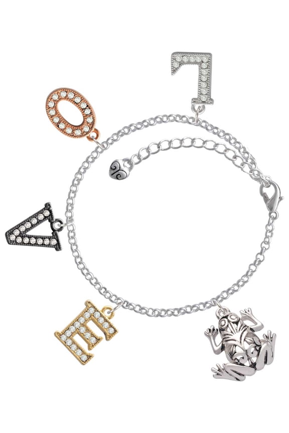 Silvertone Large Filigree Frog Multi-Colored Crystal Love Charm Bracelet