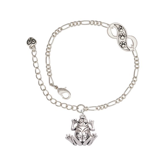 Delight Jewelry Silvertone Large Filigree Frog Silver-tone Paw Infinity Link Chain Bracelet, 6"+2" Extender