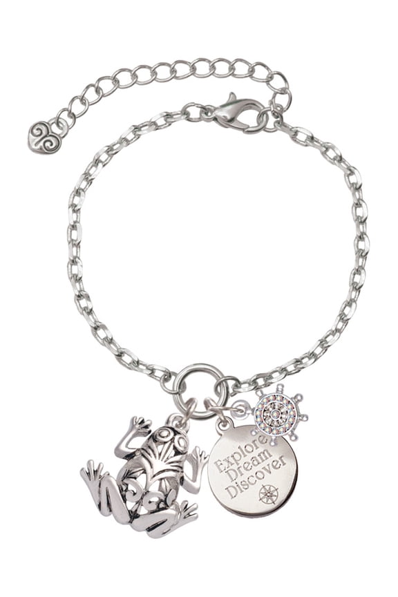 Silvertone Large Filigree Frog Silvertone Discover Dream Explore Zoey Charm Bracelet, 6.5+2" Extender