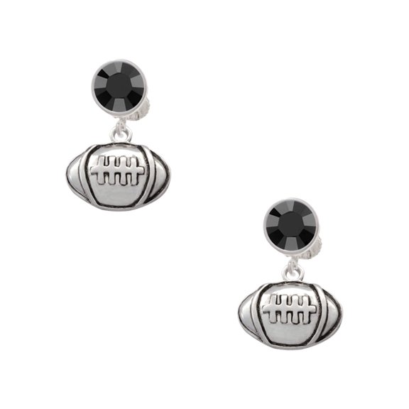 Delight Jewelry Silvertone Large Football Black Crystal Clip on Earrings