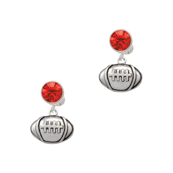 Delight Jewelry Silvertone Large Football Red Crystal Clip on Earrings