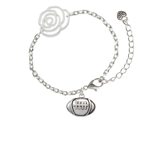 Delight Jewelry Silvertone Large Football Silver-tone Flower Link Chain Bracelet, 6.75"+2" Extender