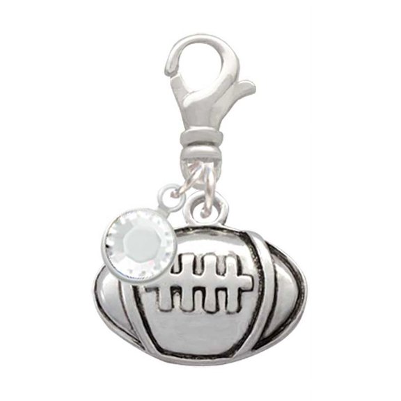 Delight Jewelry Silvertone Large Football - Silvertone Clip on Charm with Clear Crystal Drop