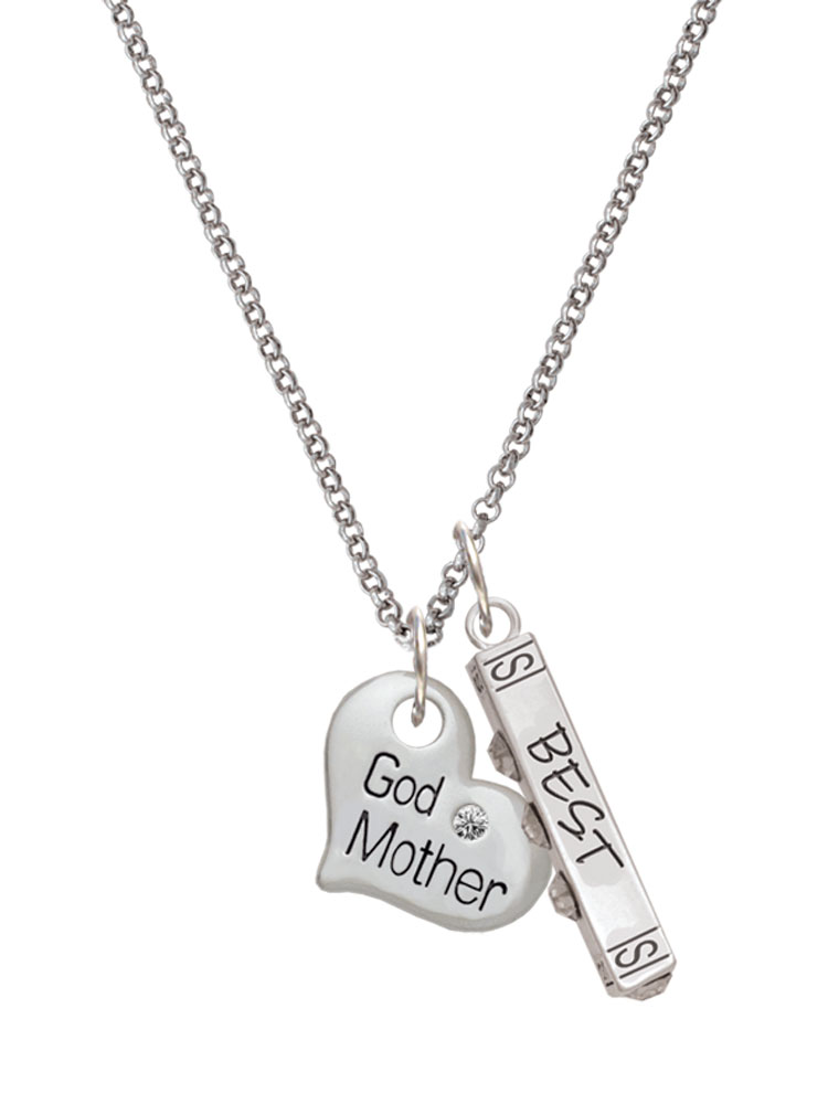 Delight Jewelry Silvertone Large ''Godmother'' Heart with Clear Crystal ...