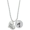 thumbnail image 1 of Delight Jewelry Silvertone Large ''Godmother'' Heart with Clear Crystal Silvertone Script Initial Disc - F - Charm Necklace, 20"+3", 1 of 4