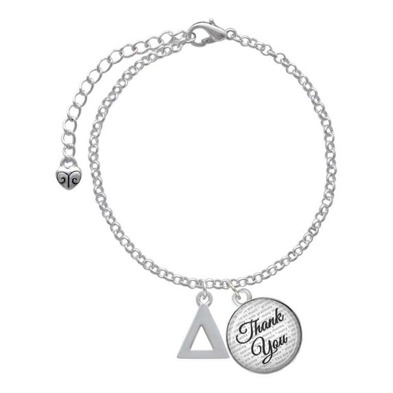 Delight Jewelry Silvertone Large Greek Letter - Delta - Domed Thank You Charm Bracelet, 6"+2"