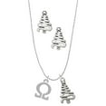 thumbnail image 1 of Delight Jewelry Silvertone Large Greek Letter - Omega - Silver tone Zig Zag Christmas Tree Charm Necklace and Stud Earrings, 1 of 4