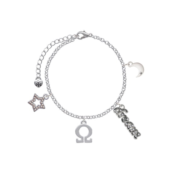 Delight Jewelry Silvertone Large Greek Letter - Omega - Silvertone Dream Big Charm Bracelet, 7.5+2" Extender