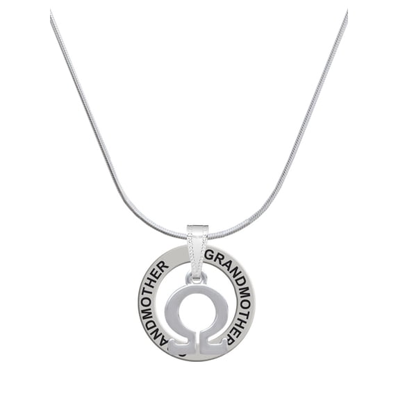 Delight Jewelry Silvertone Large Greek Letter - Omega - Silvertone Grandmother Ring Charm Necklace, 18"