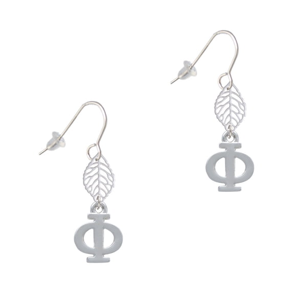 Delight Jewelry Silvertone Large Greek Letter - Phi - Silvertone Leaf French Earrings