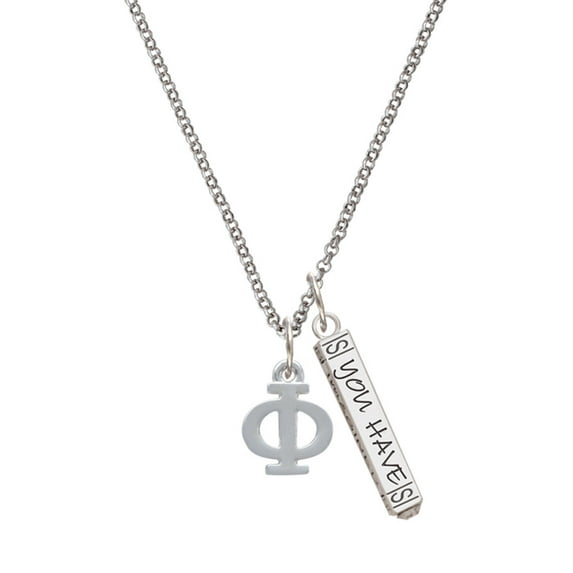 Delight Jewelry Silvertone Large Greek Letter - Phi - Silvertone Live the Life You Have Imagined Bar Charm Necklace, 23"