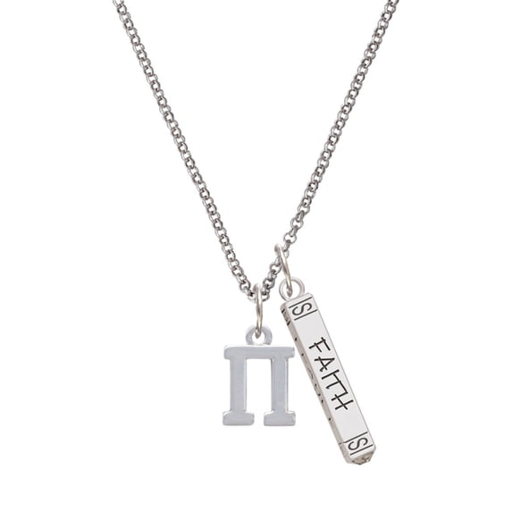 Delight Jewelry Silvertone Large Greek Letter - Pi - Silvertone Believe Faith Prayer Hope Bar Charm Necklace, 23"