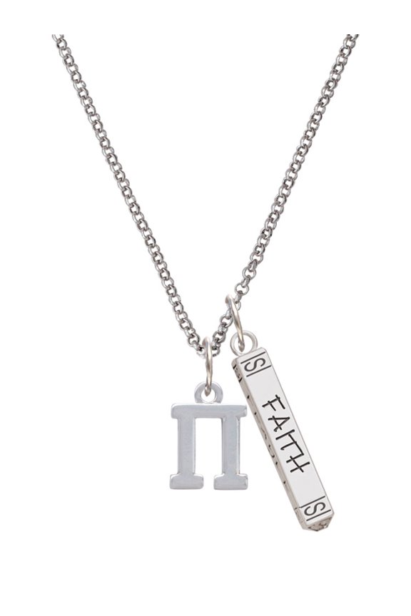 Silvertone Large Greek Letter - Pi - Silvertone Believe Faith Prayer Hope Bar Charm Necklace, 23"