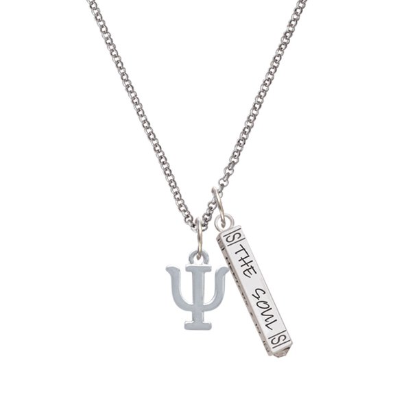 Delight Jewelry Silvertone Large Greek Letter - Psi - Silvertone Hope Anchors the Soul Bar Charm Necklace, 23"