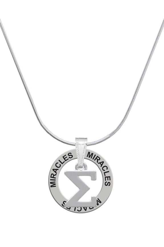 Silvertone Large Greek Letter - Sigma - Miracles Ring Charm Necklace, 18"