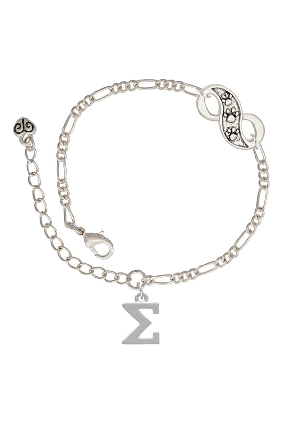 Silvertone Large Greek Letter - Sigma - Silver-tone Paw Infinity Link Chain Bracelet, 6"+2" Extender