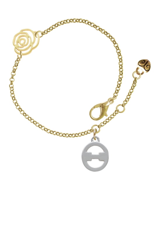 Silvertone Large Greek Letter - Theta - Gold-tone Rose Link Chain Bracelet, 6.25"+1.75" Extender