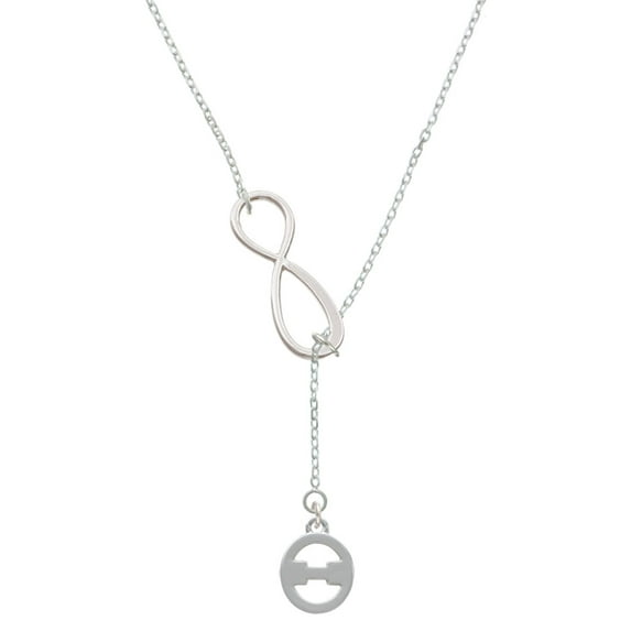 Delight Jewelry Silvertone Large Greek Letter - Theta - Silver tone Elegant Infinity Lariat Necklace