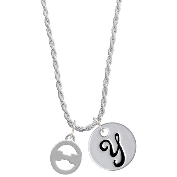 Delight Jewelry Silvertone Large Greek Letter - Theta - Silvertone Script Initial Disc - Y - Charm Necklace, 20"+3"