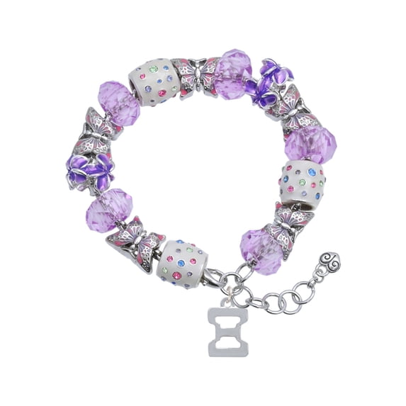Delight Jewelry Silvertone Large Greek Letter - Xi - Purple Butterfly Bead Charm Bracelet, 7"+1" Extender