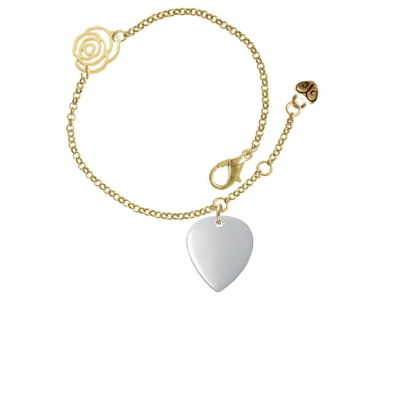 Delight Jewelry Silvertone Large Guitar Pick Gold-tone Rose Link Chain Bracelet, 6.25"+1.75" Extender