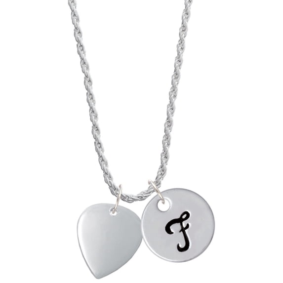Delight Jewelry Silvertone Large Guitar Pick Silvertone Script Initial Disc - F - Charm Necklace, 20"+3"